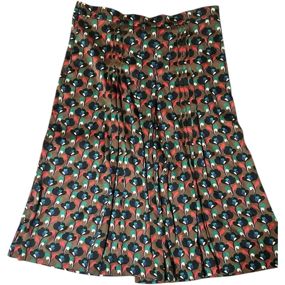 Zara Geometric Pleated Midi Skirt Brown Pattern Plus Size XXL - Picture 7 of 11